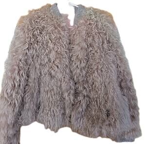 Giamba Tibetan Sheared Lamb Fur Pink Grey Trim Women’s Coat High XS